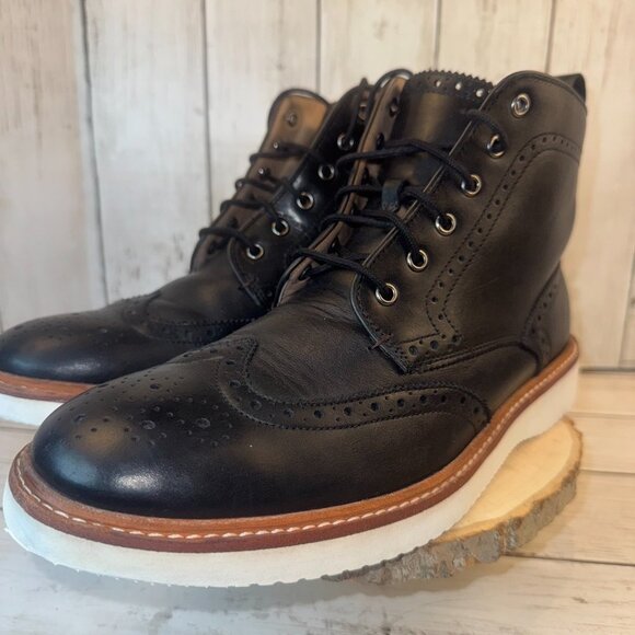 Ted Baker London Salino Black Leather Wingtip Brogue Boots US SIze 10 - Picture 1 of 11